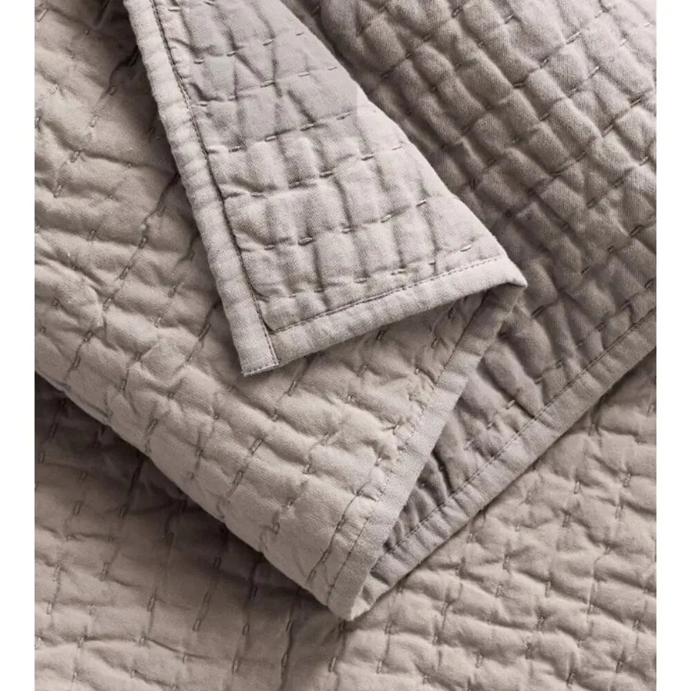 Quince European Linen Cotton Stitch Quilt + Shams FULL QUEEN  Stone Gray